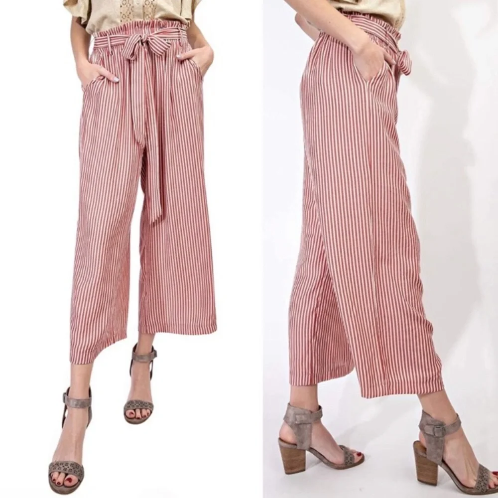 ANTHROPOLOGIE • EASEL Striped Paper Bag Crop Wide Leg Palazzo Pants - Picture 3 of 5